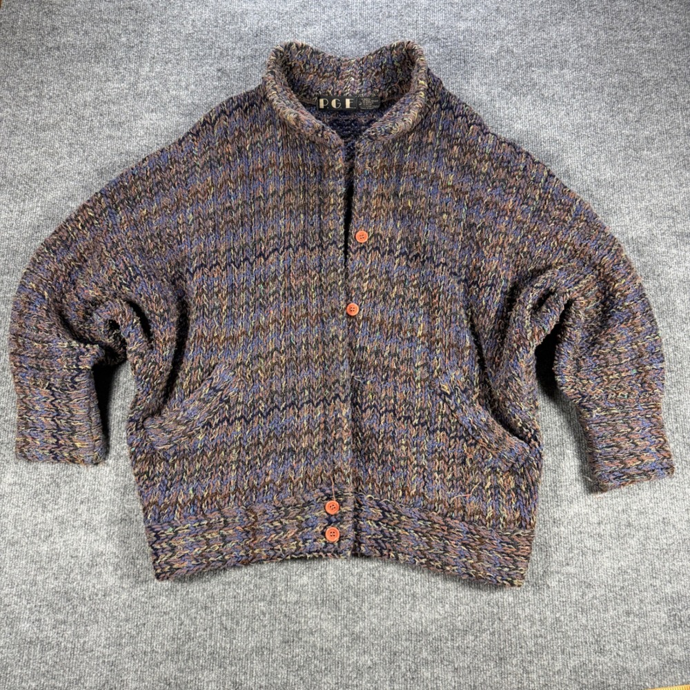 Vintage 80s PGE Cardigan Wool Mohair Multi Color Large Whimsigoth Oversized
